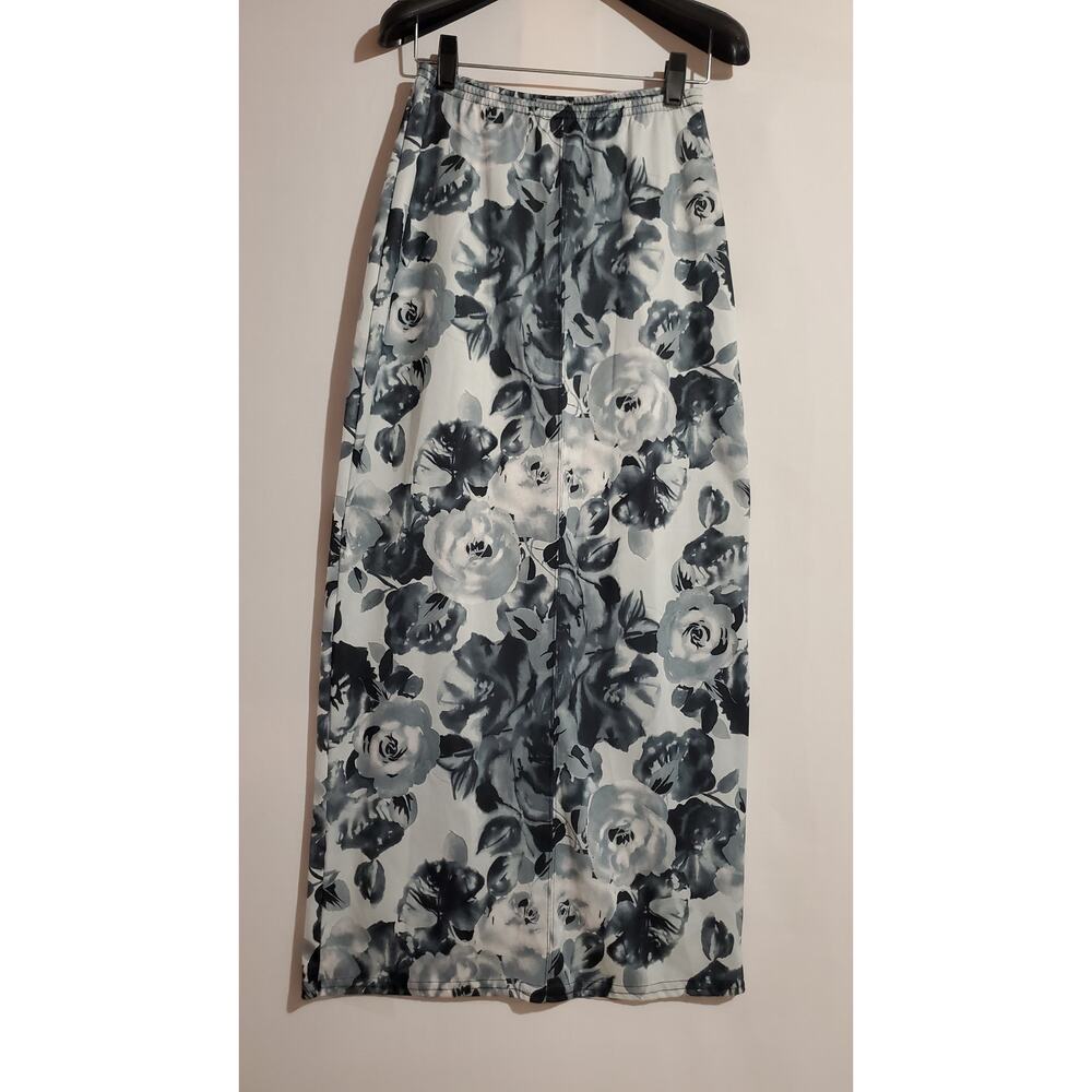 Coolwear Vintage 90s Y2K Rose Pull On Maxi Skirt Womens Size M Back Slit Gray